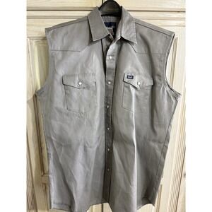 Wrangler Pearl Snap Shirt Men XL Tall Sleeveless Brushpopper Biker Work Gray VTG
